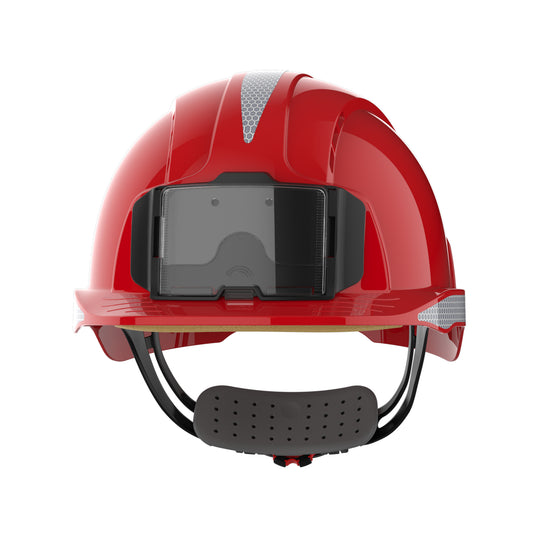 JSP EVOLite Safety Helmet with CR2 Decals and ID Card Holder / Lamp Bracket - Red