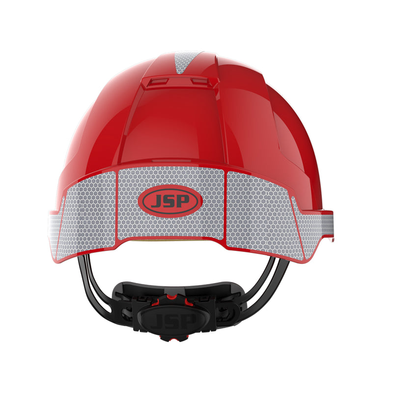 JSP EVOLite Safety Helmet with CR2 Decals and ID Card Holder / Lamp Bracket - Red