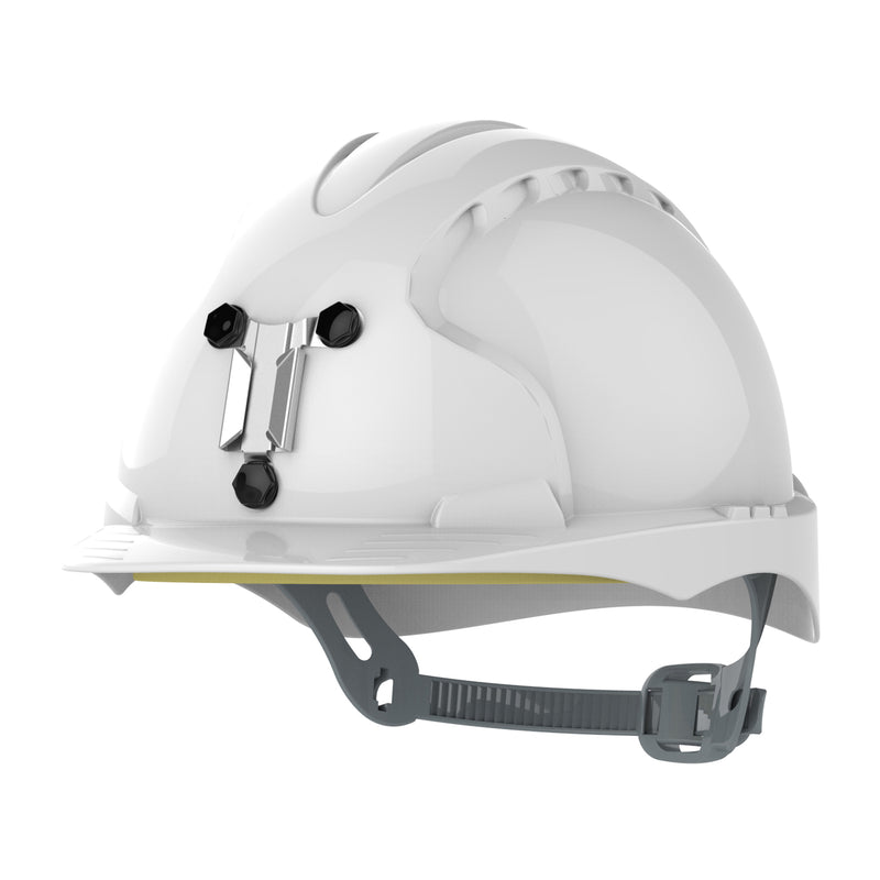 JSP EVO3 Mining Safety Helmet with Lamp Bracket - Slip Ratchet - White