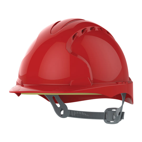 JSP EVO3 Safety Helmet - Slip Ratchet - Vented - Red