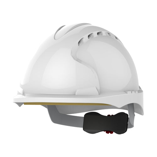 JSP EVO3 Safety Helmet - Micro Peak - Wheel Ratchet - Vented - White