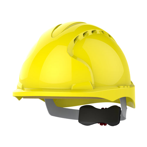 JSP EVO3 Safety Helmet - Micro Peak - Wheel Ratchet - Vented - Yellow