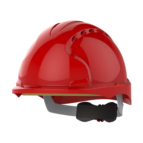 JSP EVO3 Safety Helmet - Micro Peak - Wheel Ratchet - Vented - Red