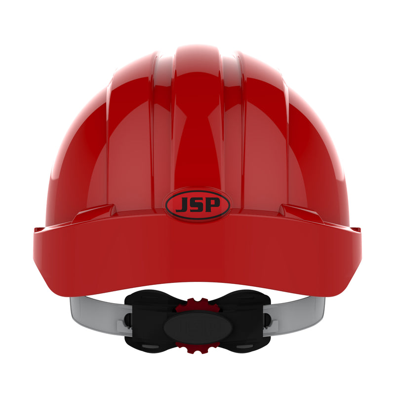 JSP EVO3 Safety Helmet - Micro Peak - Wheel Ratchet - Vented - Red