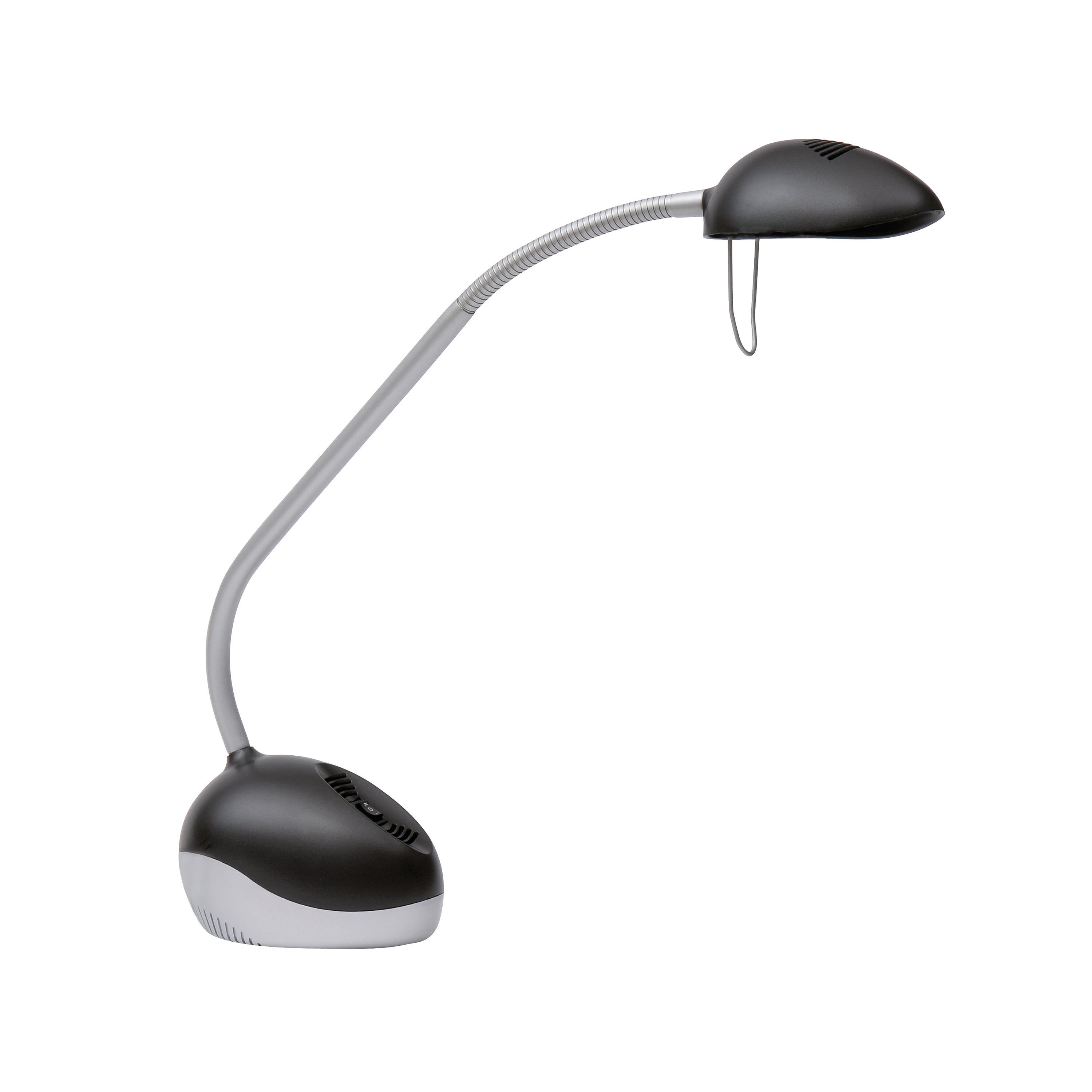 Alba Halox LED desk lamp in black and grey with UK plug, compact and energy-efficient