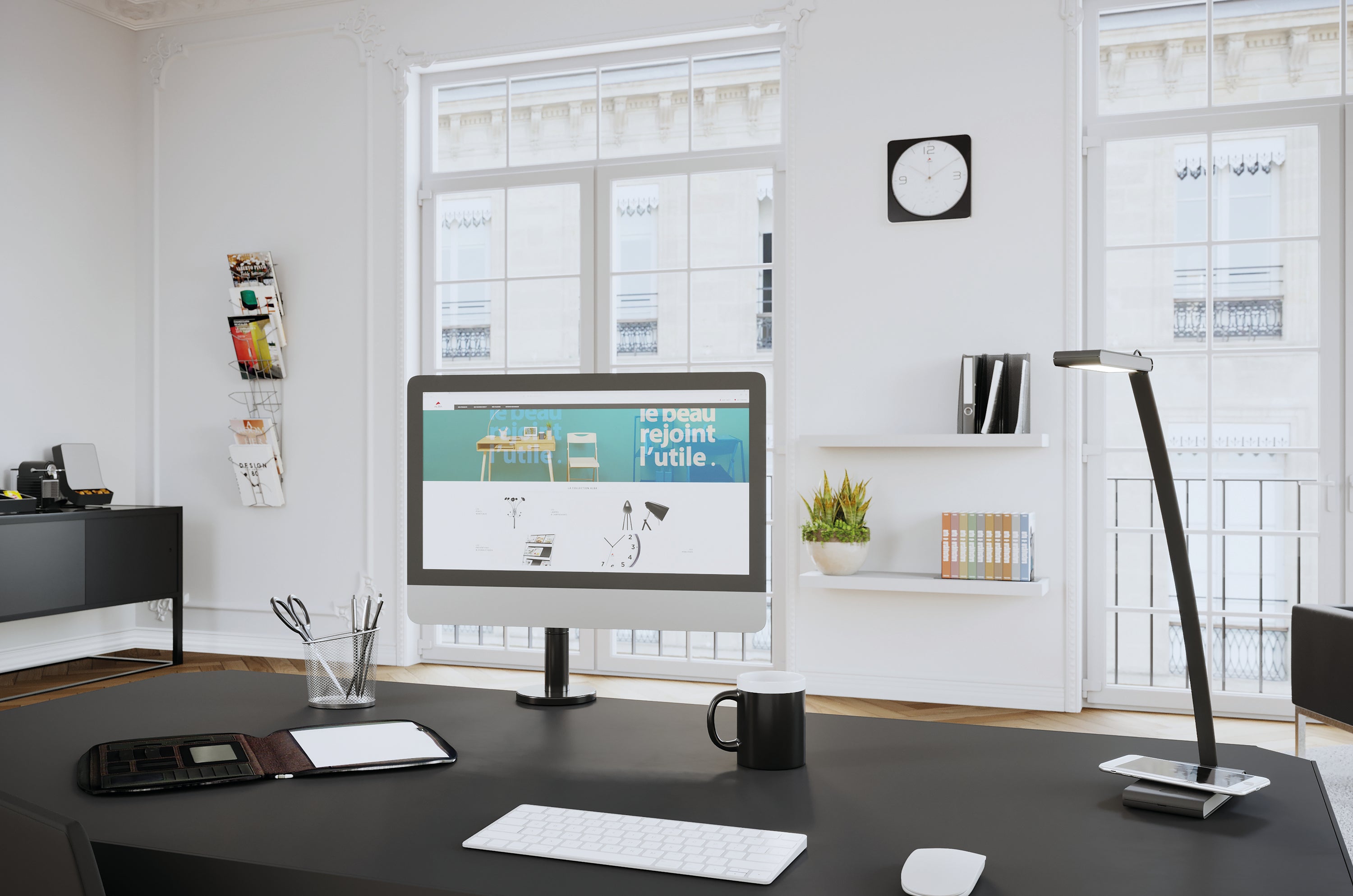 Close-up of Alba 7-pocket wall-mounted chrome holder showing clear pocket design