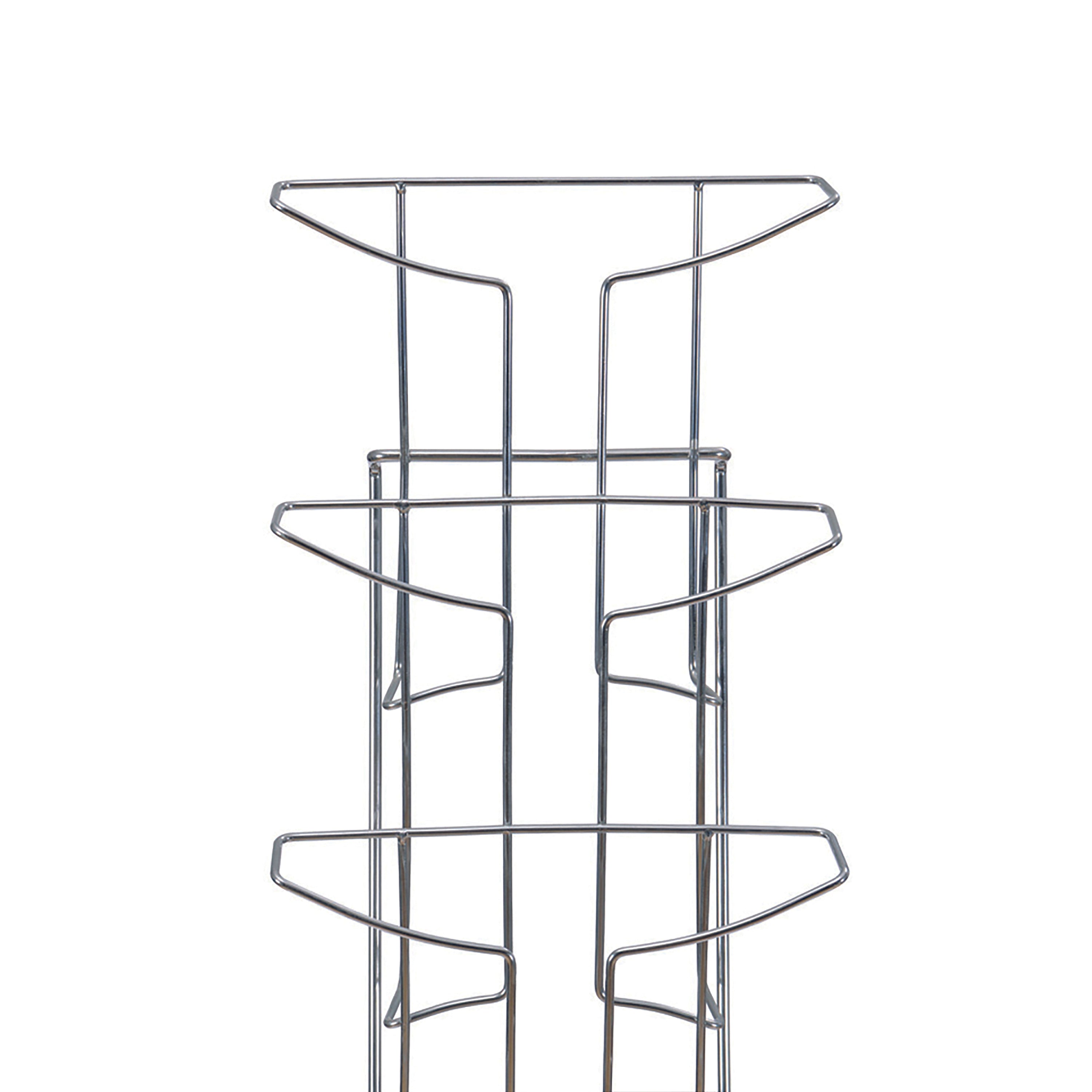 Side view of Alba freestanding 7-pocket literature display stand in chrome finish