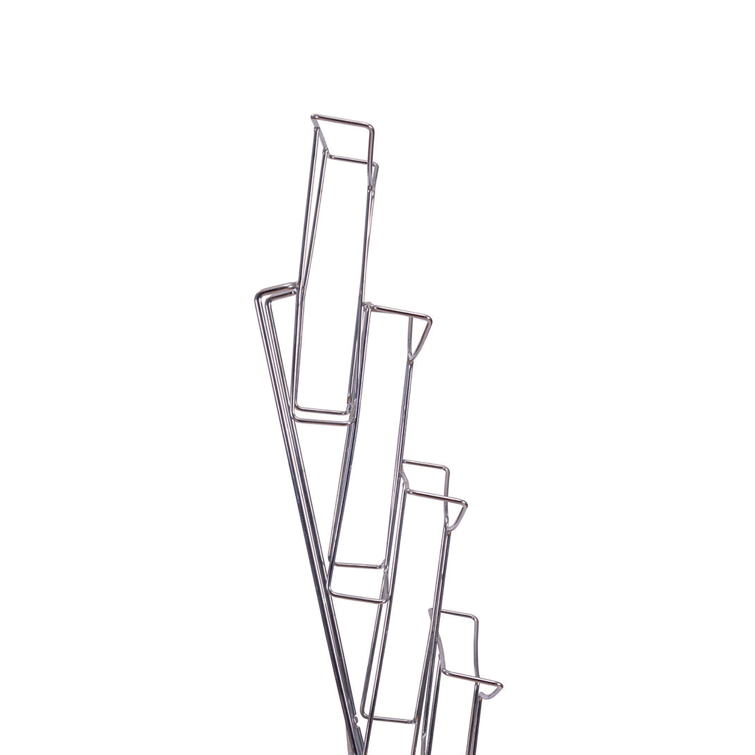 Rear and angled view of Alba chrome floor-standing magazine and document display rack