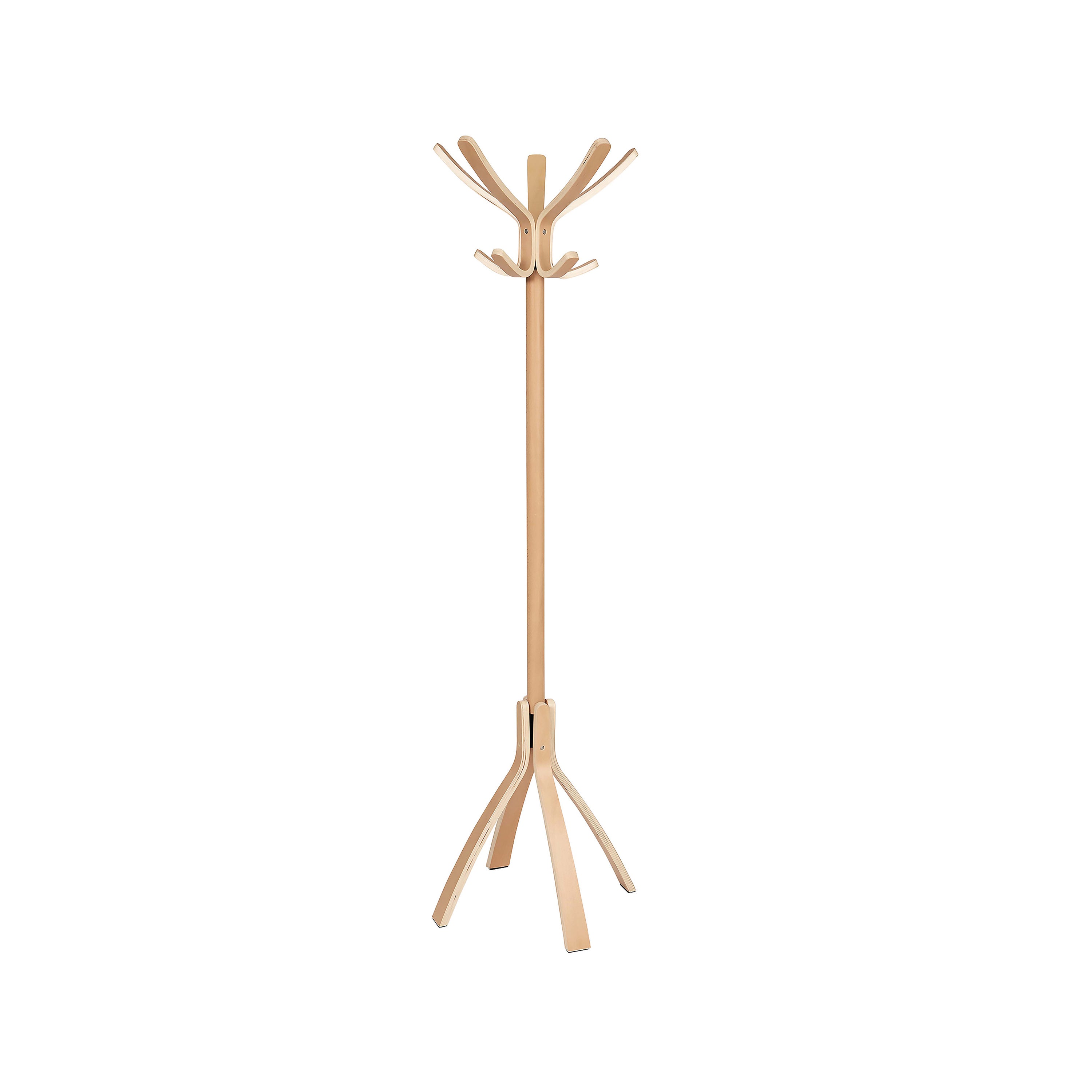 Alba Cafe coat stand in light wood with 8 pegs and round base, full upright view