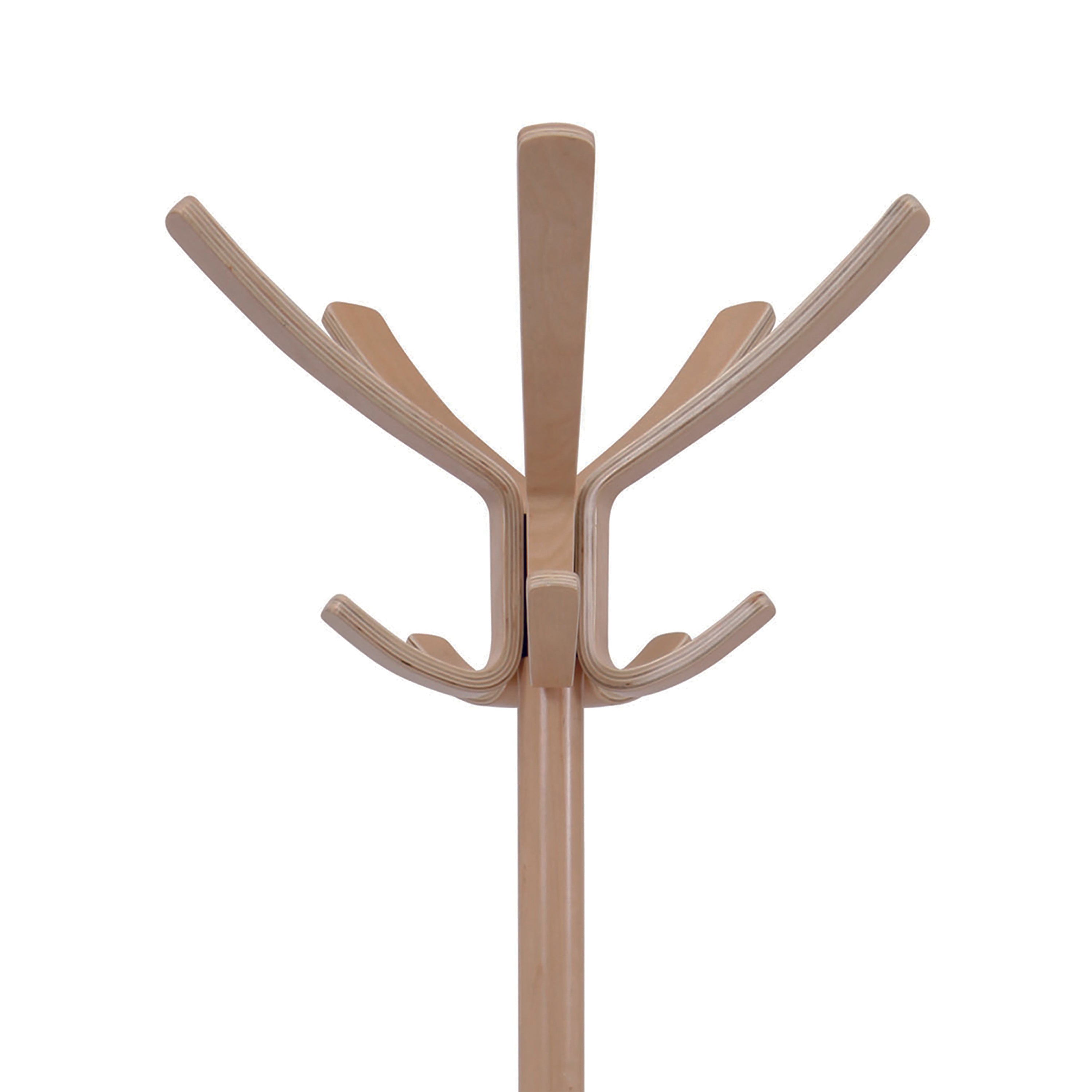 Top section of Alba Cafe coat stand in light wood, highlighting rounded hook design