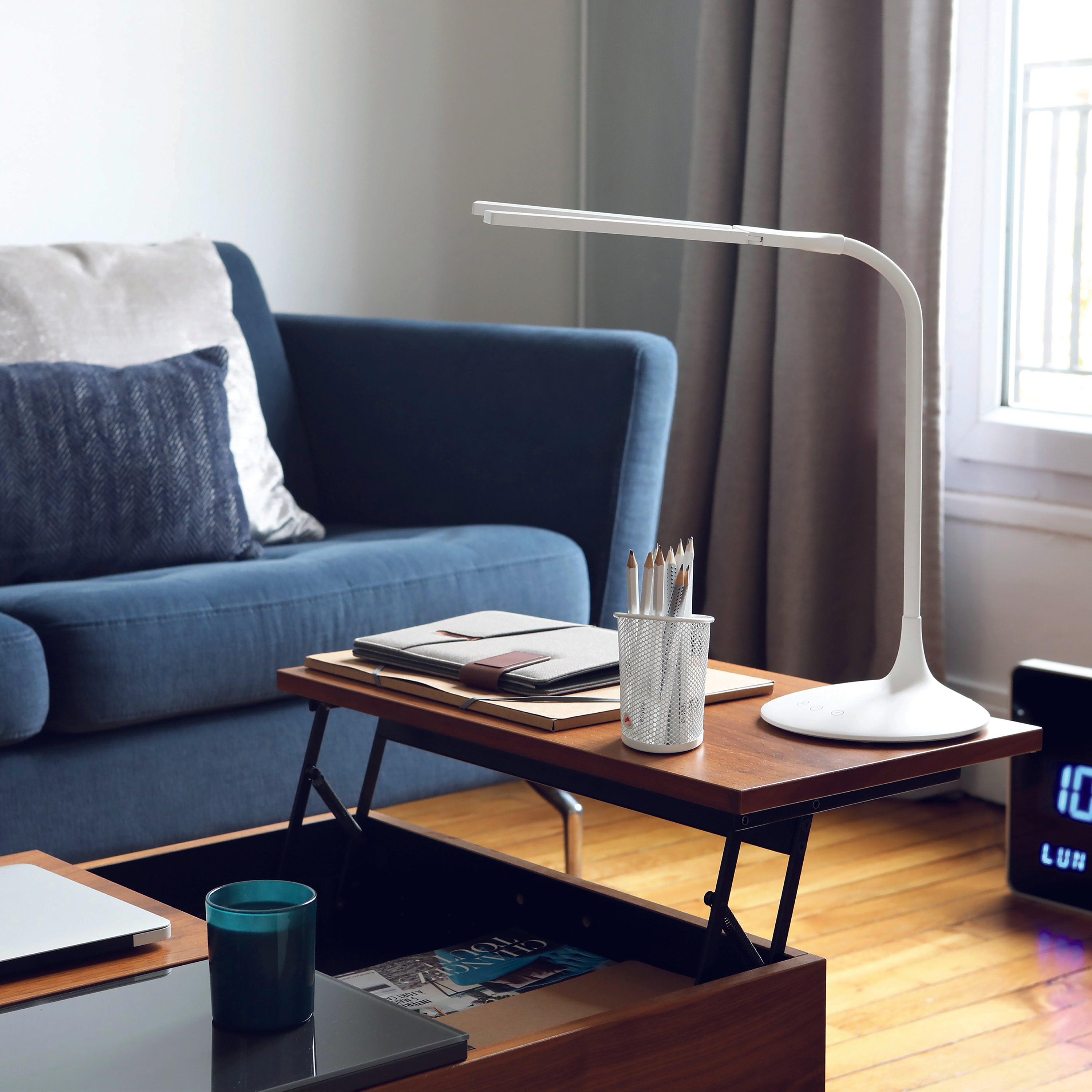 Alba Nomad dual-head LED desk lamp in white with slim modern design