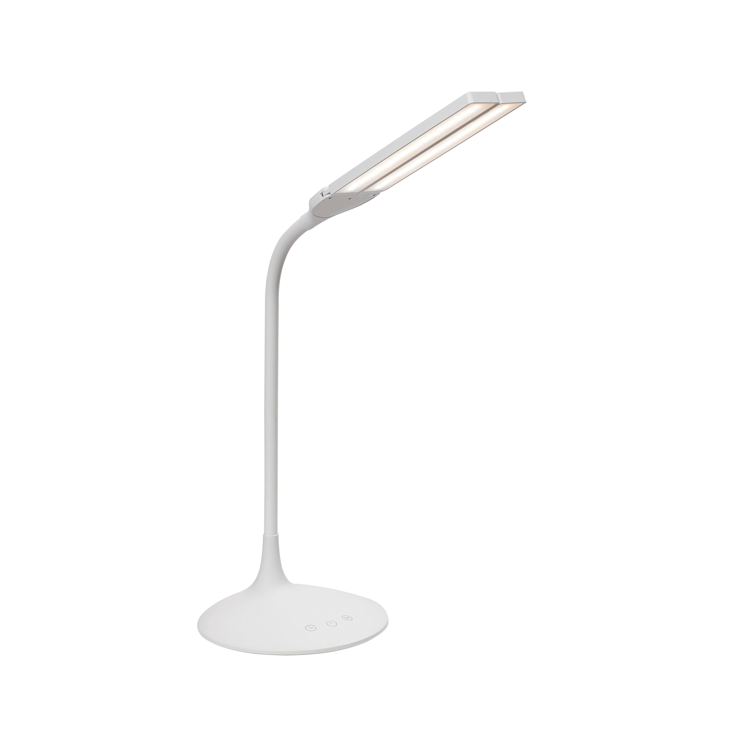 display of Alba Nomad white LED desk lamp with two adjustable lighting heads
