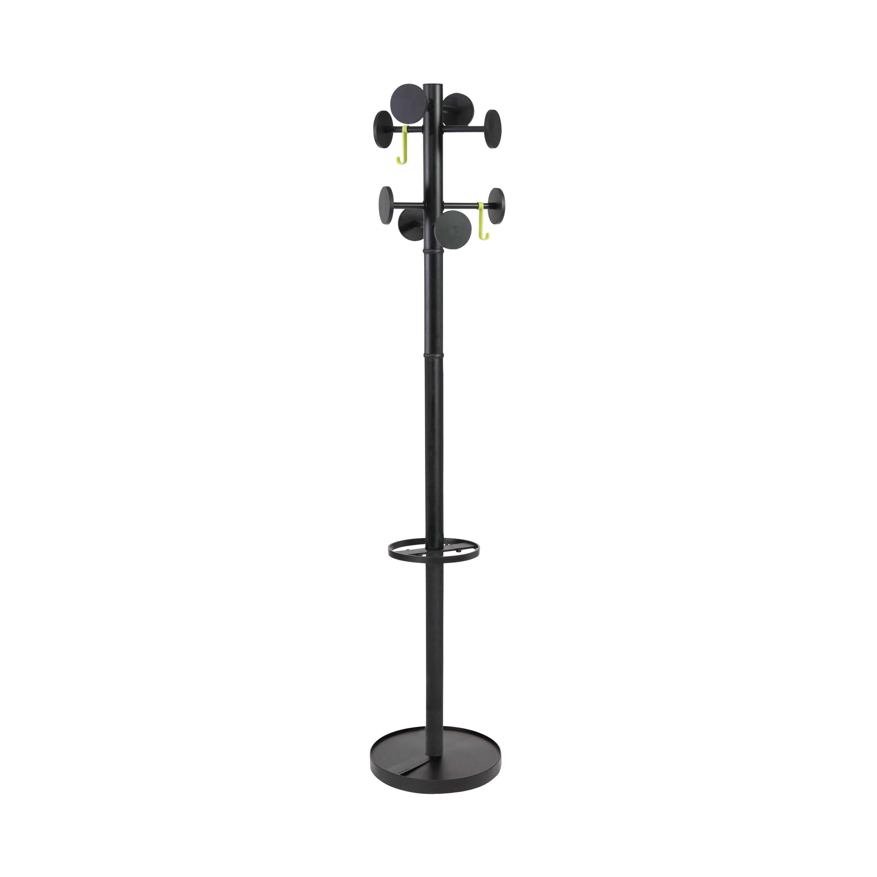 Alba black Stan coat stand with compact round base and modern hook arrangement