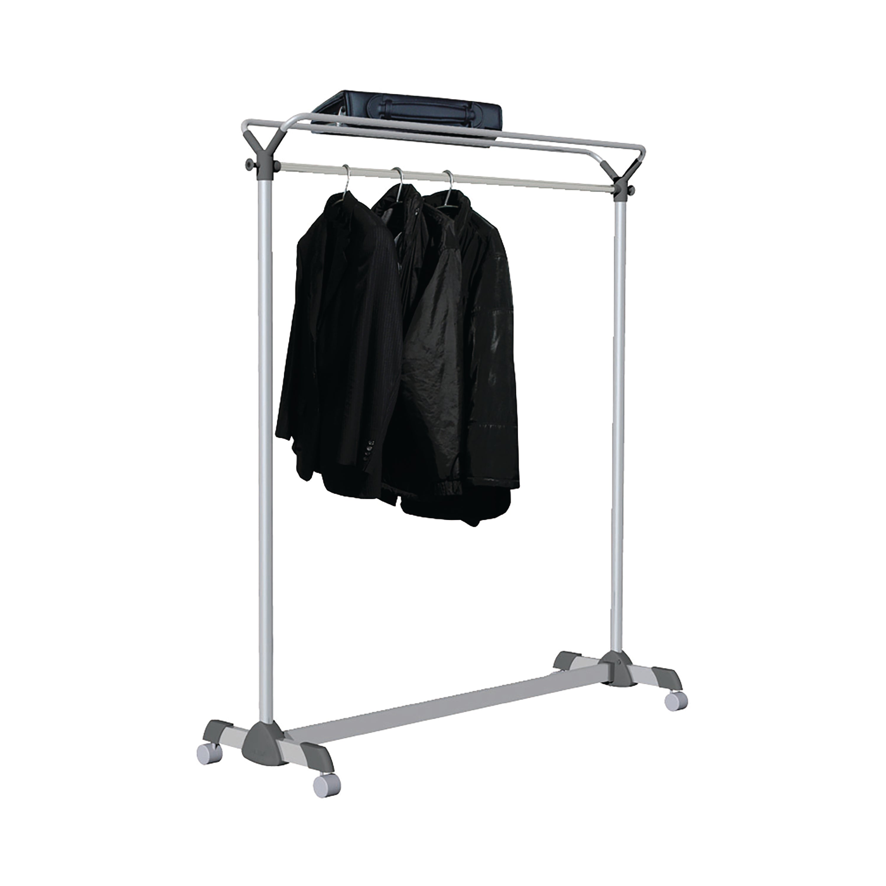 Alba garment rack with steel frame, wheels, and braking system