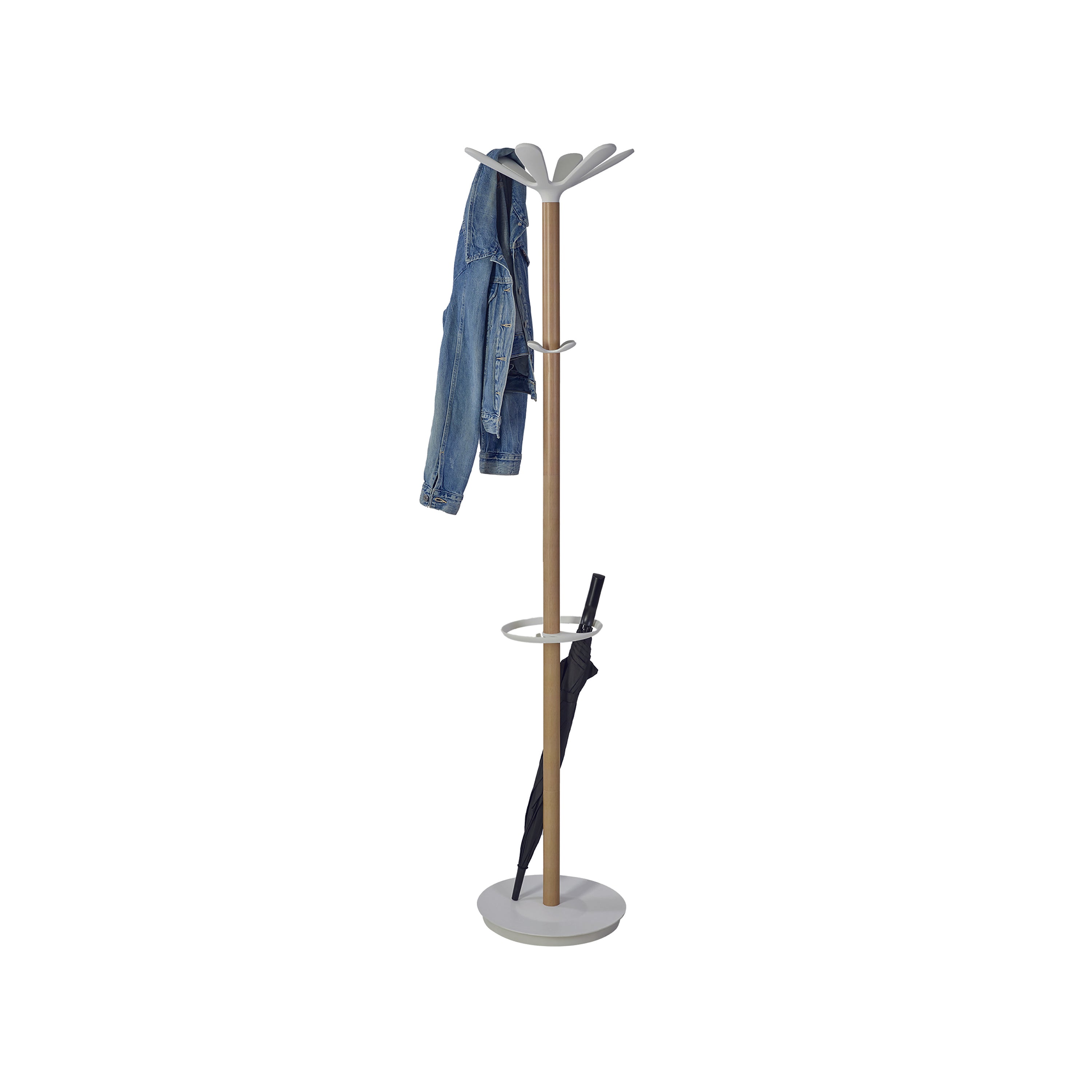 Alba beech and white coat stand featuring sleek modern finish