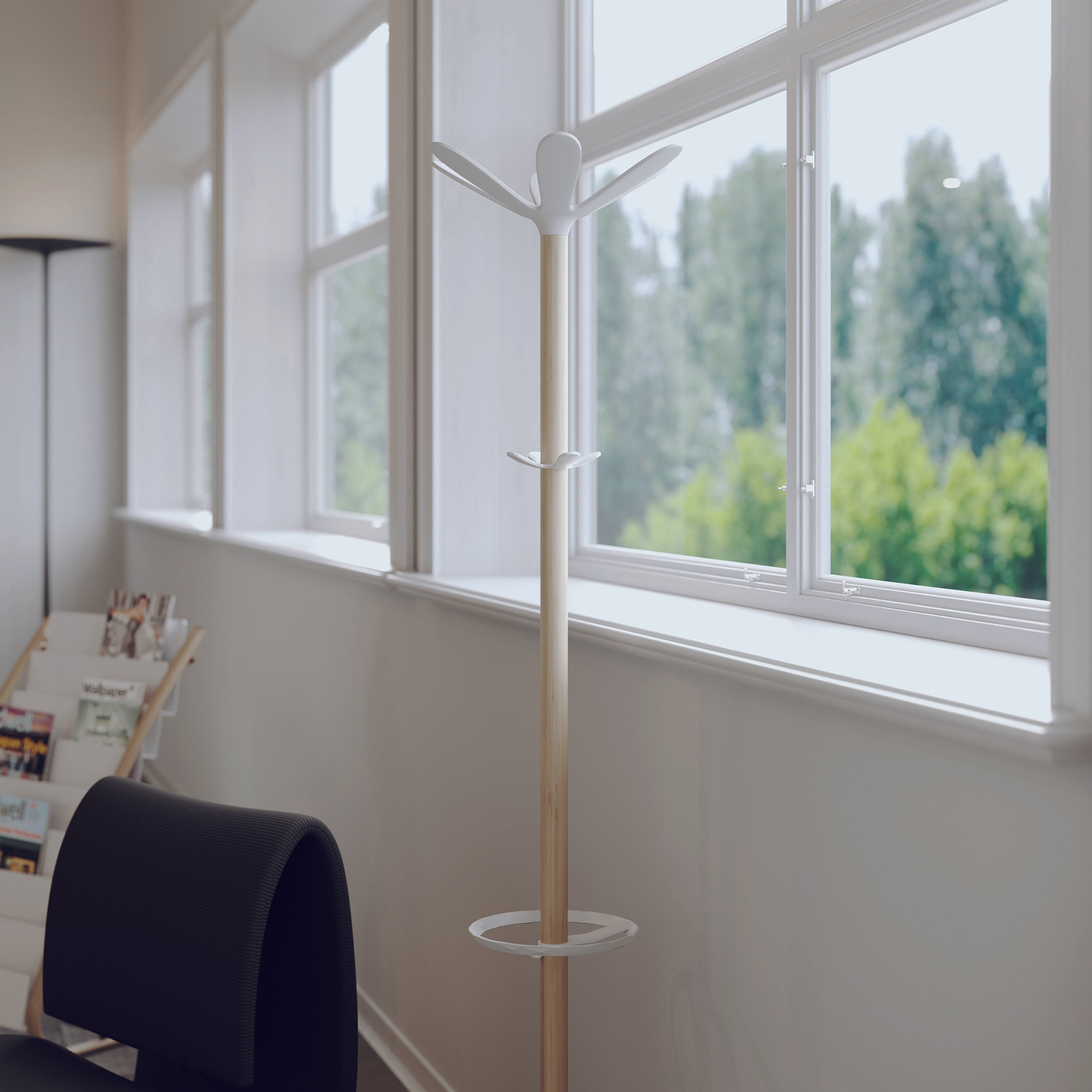 Alba coat stand in beech and white with rounded top hook system