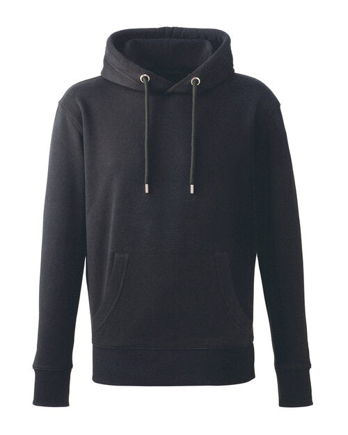 Anthem AM002 men's full-zip hoodie in black, shown in a folded flat lay style.