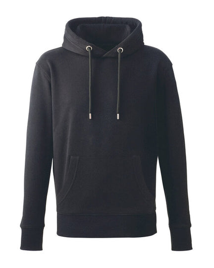 Anthem AM002 men's full-zip hoodie in black, shown in a folded flat lay style.