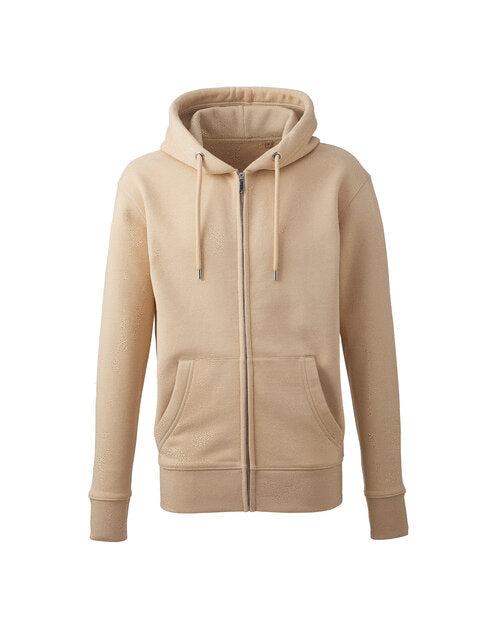 Flat lay image of the Anthem AM002 men's hoodie in a desert sand color.