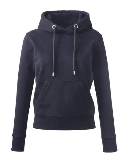 Flat lay of the Anthem AM004 women's full-zip hoodie in a sleek black color.