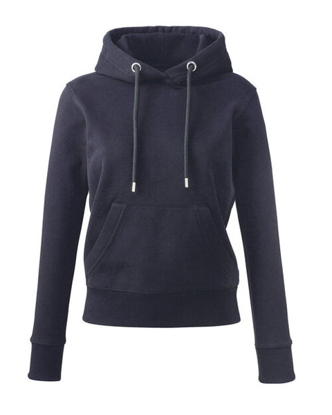Flat lay of the Anthem AM004 women's full-zip hoodie in a sleek black color.