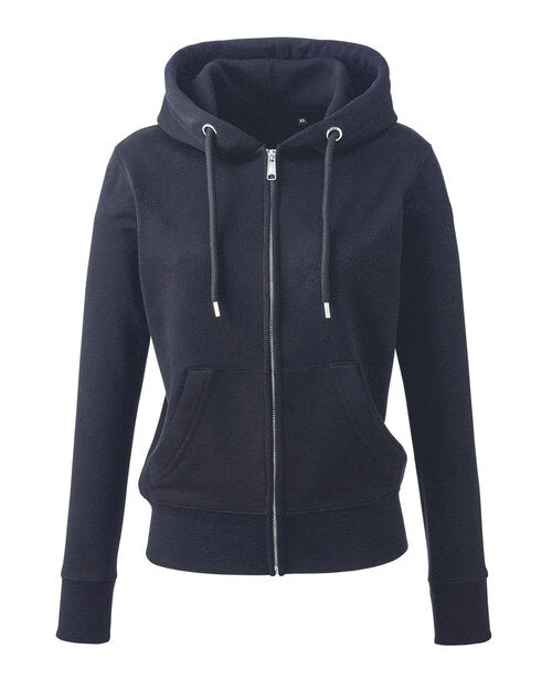 Navy blue Anthem AM006 unisex hoodie, neatly folded for a flat lay product shot.