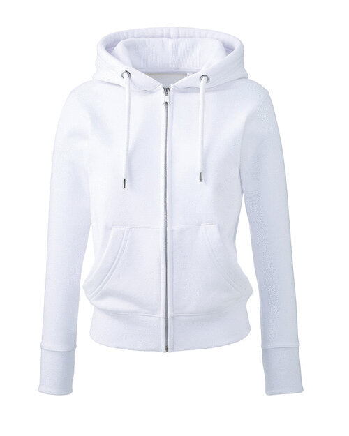 Crisp white Anthem AM004 women's full-zip hoodie in a studio flat lay.
