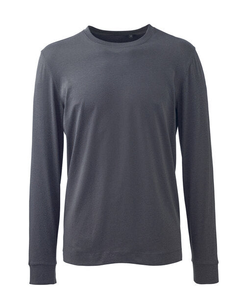 Anthem AM011 long sleeve t-shirt in charcoal grey, shown in a flat lay.