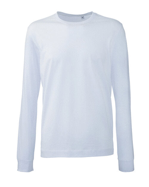 Anthem AM011 long sleeve tee in clean white, showcased in a flat lay format.