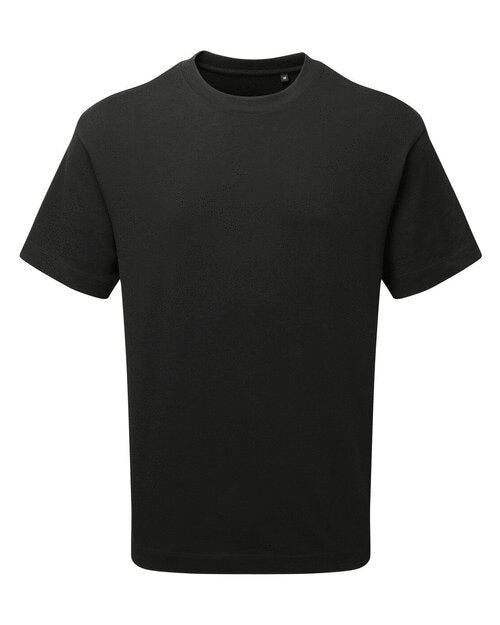 Anthem AM015 men's heavyweight tee in black, neatly arranged in a flat lay style.