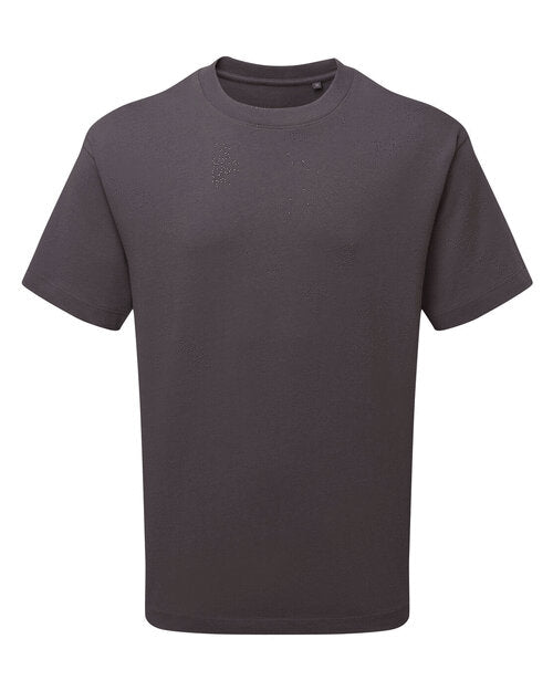 Anthem AM015 men's tee in charcoal grey, showcased in a flat lay product shot.