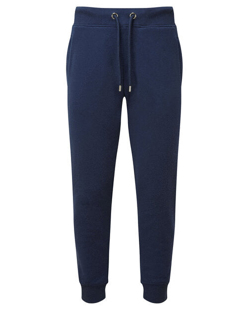 Navy blue Anthem AM030 jogpants, carefully arranged in a flat lay shot.
