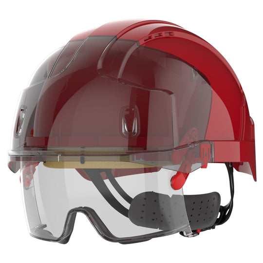 JSP EVO VISTAlens Safety Helmet with Integrated Eyewear - Red / Smoke