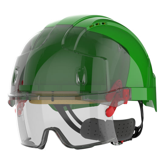 JSP EVO VISTAlens Safety Helmet with Integrated Eyewear - Vented - Green / Smoke