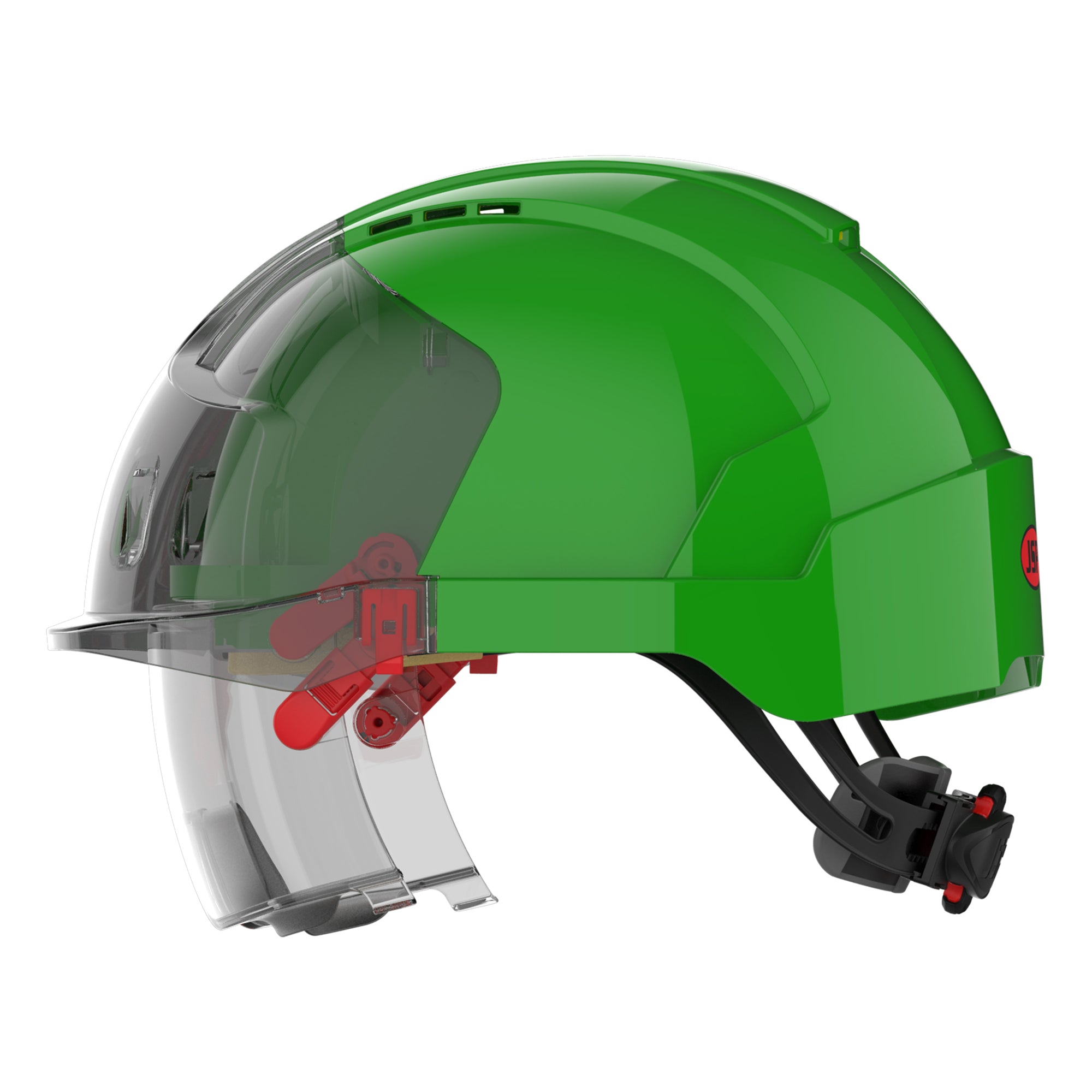 JSP EVO VISTAlens Safety Helmet with Integrated Eyewear - Vented - Green / Smoke