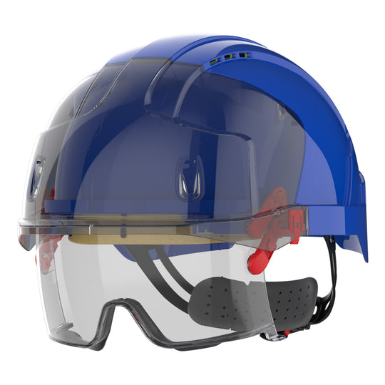JSP EVO VISTAlens Safety Helmet with Integrated Eyewear - Vented - Blue / Smoke