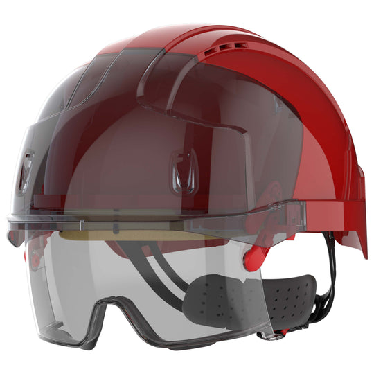 JSP EVO VISTAlens Safety Helmet with Integrated Eyewear - Vented - Red / Smoke