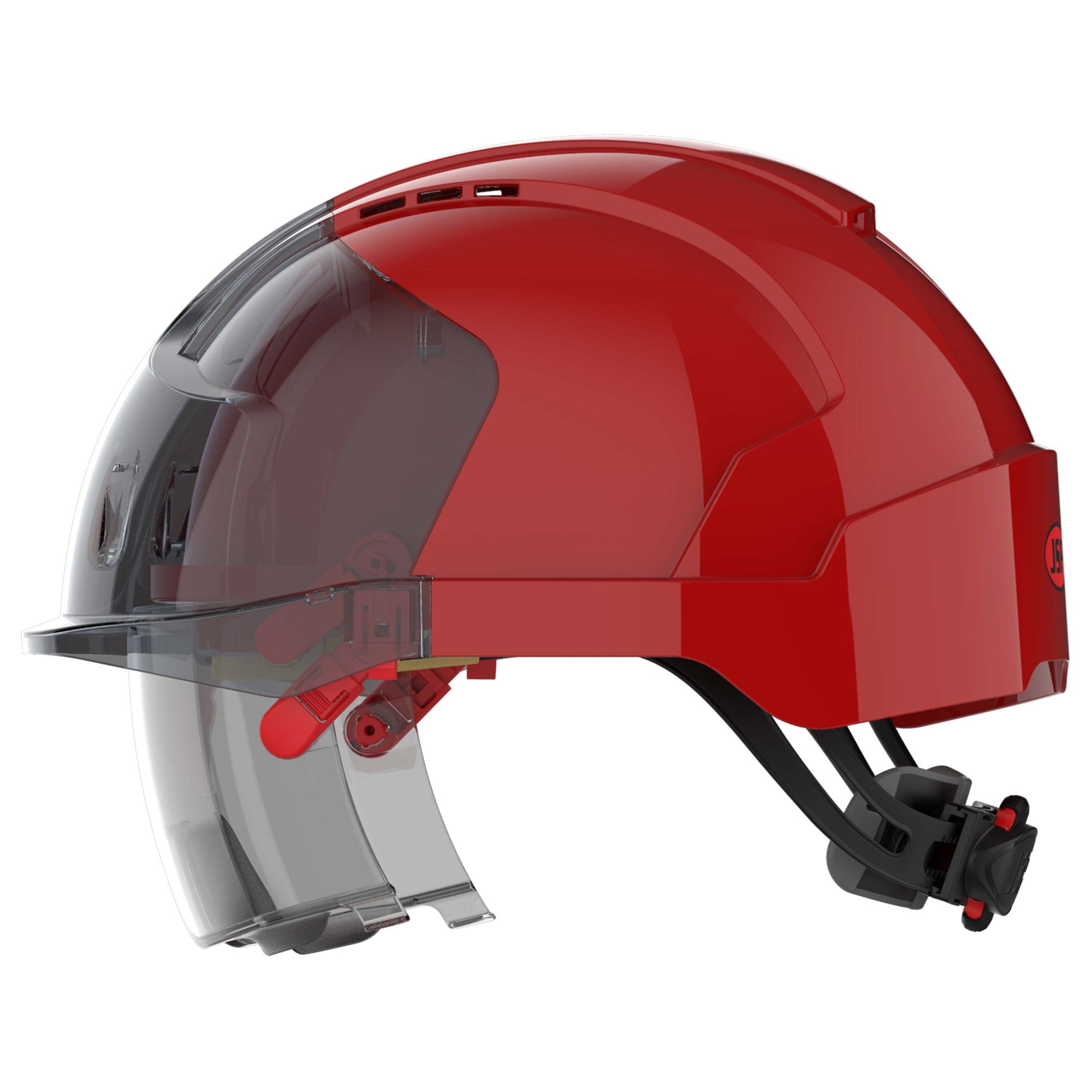 JSP EVO VISTAlens Safety Helmet with Integrated Eyewear - Vented - Red / Smoke