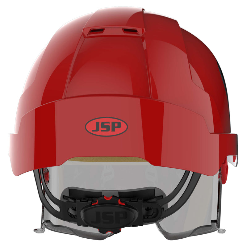 JSP EVO VISTAlens Safety Helmet with Integrated Eyewear - Vented - Red / Smoke