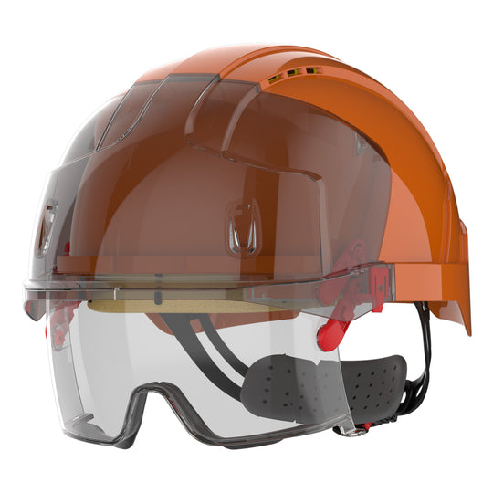 JSP EVO VISTAlens Safety Helmet with Integrated Eyewear - Vented - Orange / Smoke