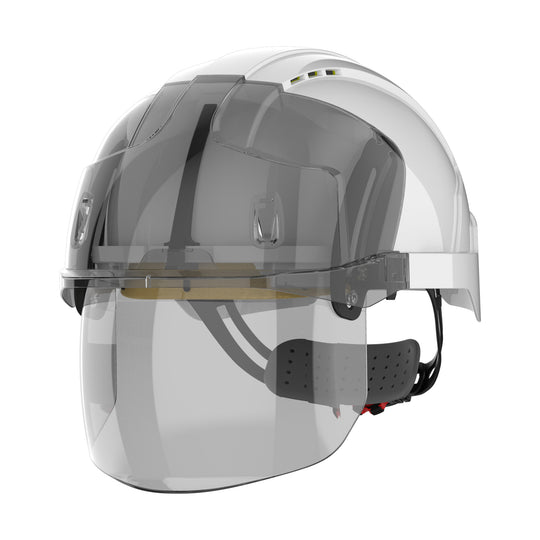 JSP EVO VISTAshield Safety Helmet with Integrated Faceshield - Vented - White / Smoke