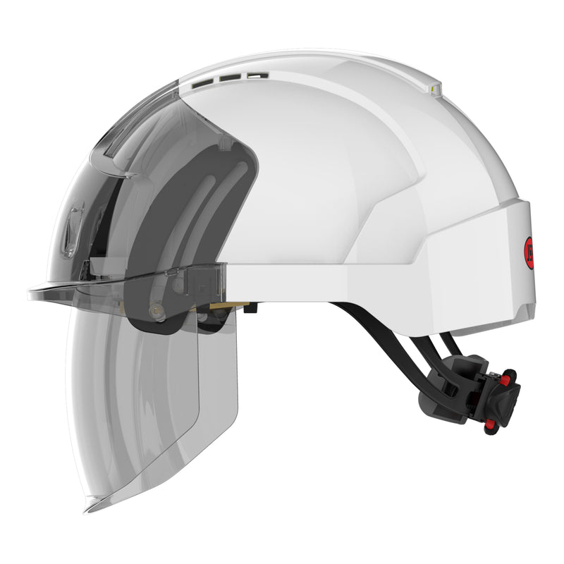 JSP EVO VISTAshield Safety Helmet with Integrated Faceshield - Vented - White / Smoke