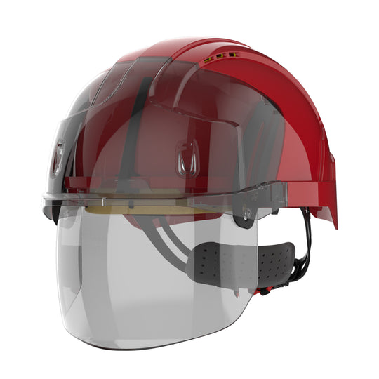JSP EVO VISTAshield Safety Helmet with Integrated Faceshield - Vented - Red / Smoke
