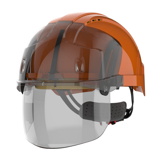 JSP EVO VISTAshield Safety Helmet with Integrated Faceshield - Vented - Orange / Smoke