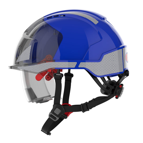 JSP EVO VISTAlens Dualswitch Vented Blue Helmet - Wheel Ratchet - CR2