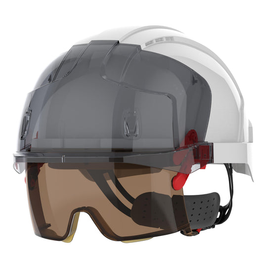 JSP EVO VISTAlens Safety Helmet - Indoor / Outdoor - Wheel Ratchet - White / Smoke