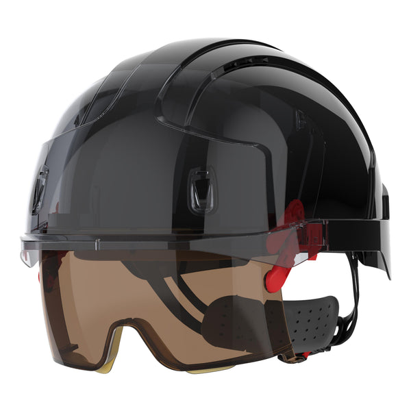 JSP EVO VISTAlens Safety Helmet - Indoor / Outdoor - Wheel Ratchet - Black / Smoke