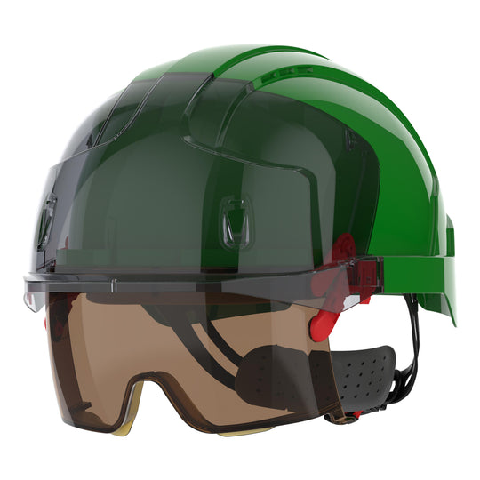 JSP EVO VISTAlens Safety Helmet - Indoor / Outdoor - Wheel Ratchet - Green / Smoke