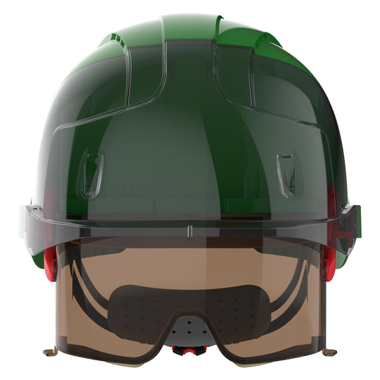 JSP EVO VISTAlens Safety Helmet - Indoor / Outdoor - Wheel Ratchet - Green / Smoke