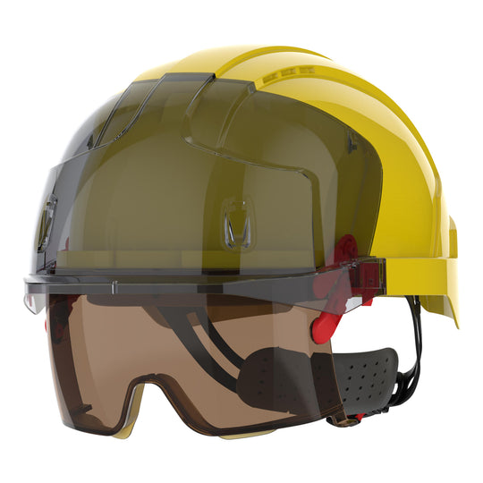 JSP EVO VISTAlens Safety Helmet - Indoor / Outdoor - Wheel Ratchet - Yellow / Smok